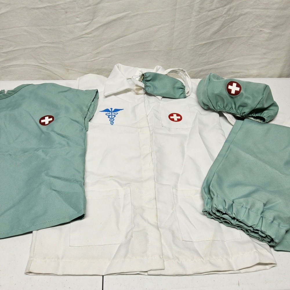 Imaginarium Doctor Costume Kids 3-6Y White Teal Scrub Set Lab Coat Mask Hat